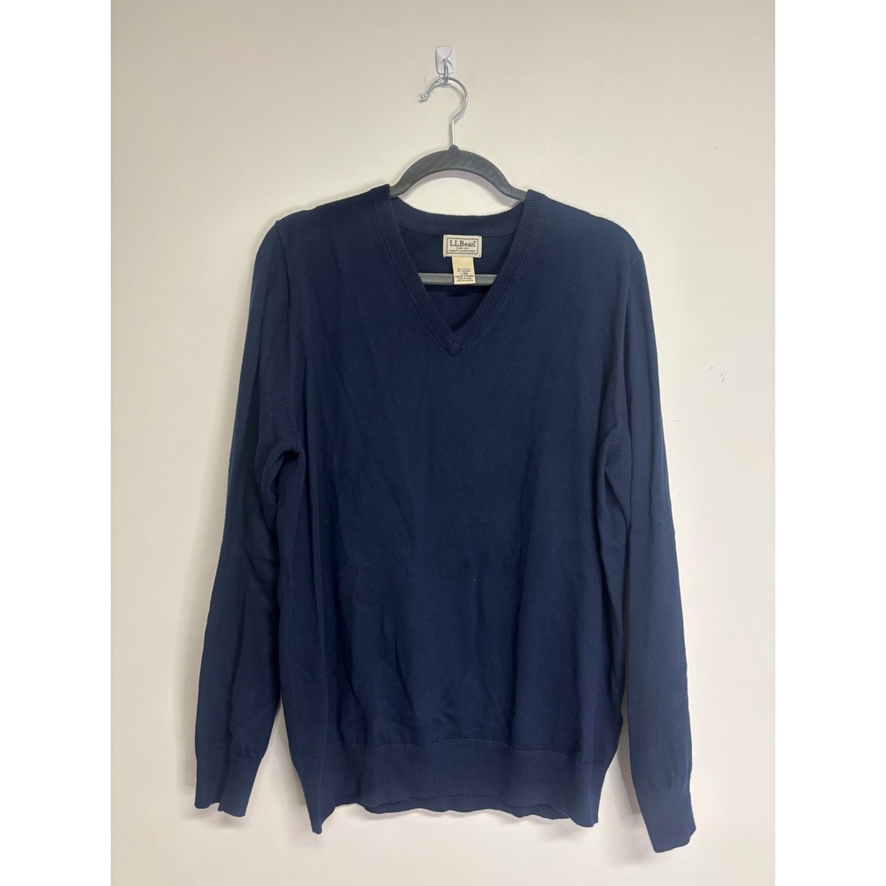 L.L. Bean Blue Cotton Cashmere Long Sleeve V-Neck Pullover Sweater, Men's Size L